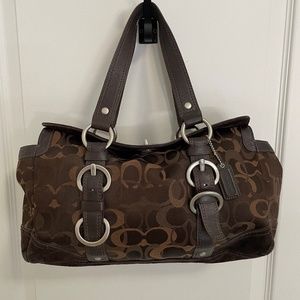 Brown logo pattern purse, midsize with turn key clasp at top